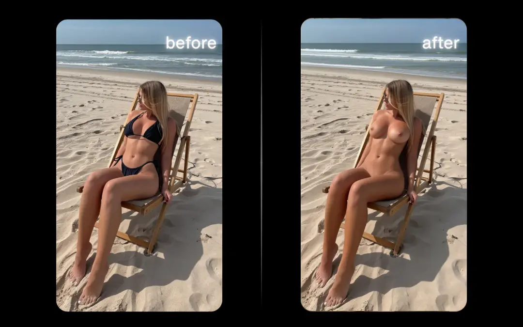 Advanced remove clothes AI technology mapping skin complexions over swimsuit layers naturally